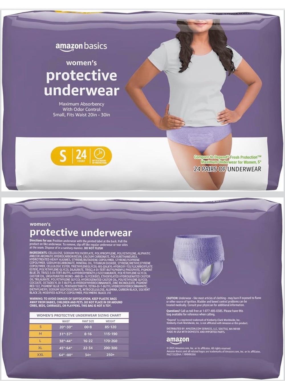 Amazon Basics Women’s Protective Underwear Small 24 Ct NEW Sealed